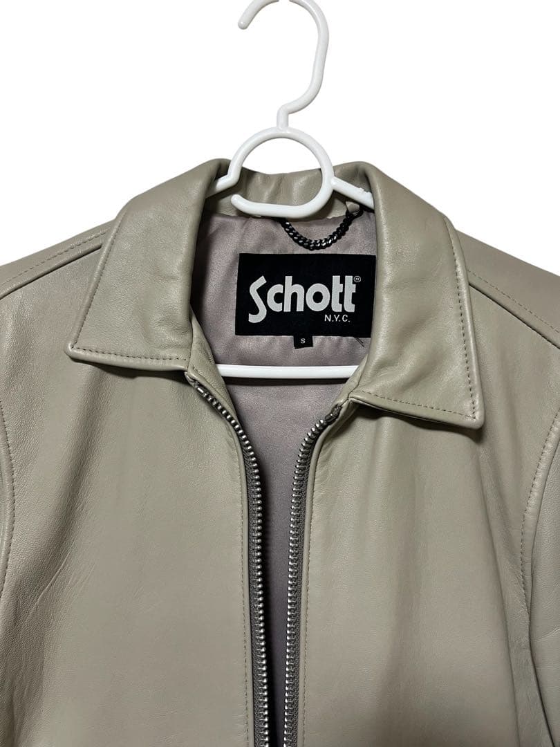 Schott シングルライダースジャケット ライトグレー