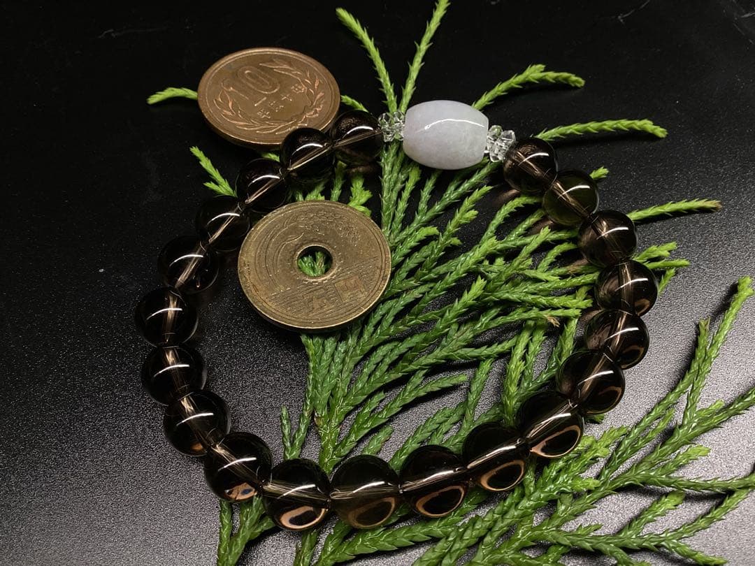 ✳️糸魚川翡翠樽型*黒平スモーキークォーツ*奈留島水晶20面玉　極上ブレスレット‼️