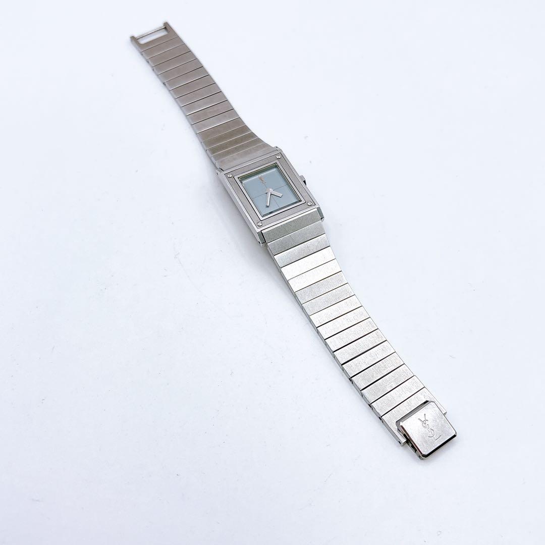 稼働品 YSL イヴサンローラン スクエアフェイス シルバー クオーツ 腕時計