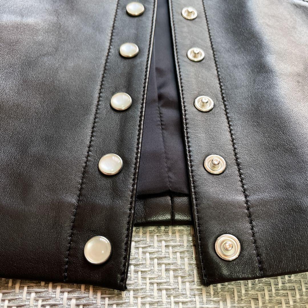 極美品 アニエスベー 近年モデル ラムスキン レザー カーディガンプレッション