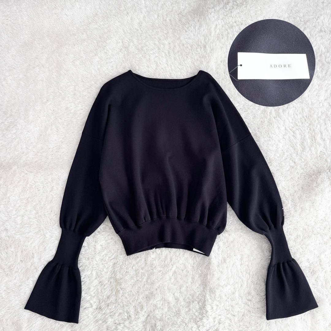 【アドーアADORE】完売品☆ダブルニットプルオーバー38ネイビー(新品タグ付)