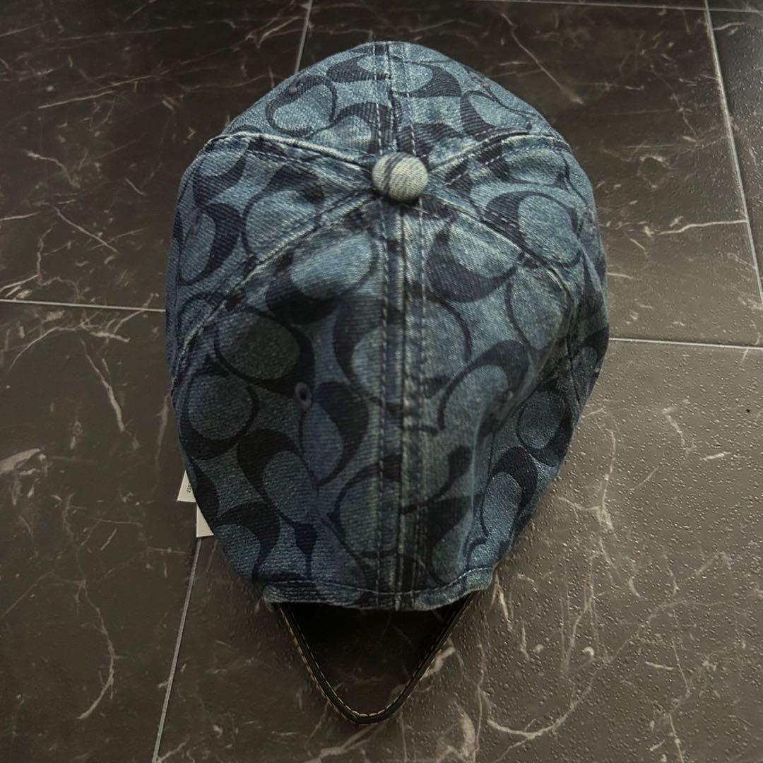 COACH（コーチ）シグネチャーキャップ＊帽子＊デニムブルー＊レザー