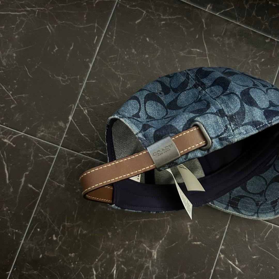 COACH（コーチ）シグネチャーキャップ＊帽子＊デニムブルー＊レザー