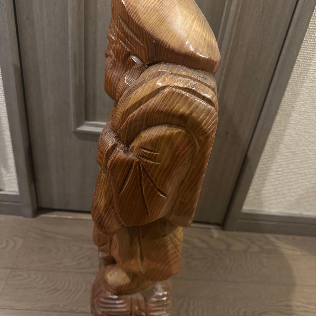 恵比寿大黒天の木彫り置き物。高さ~４６cm