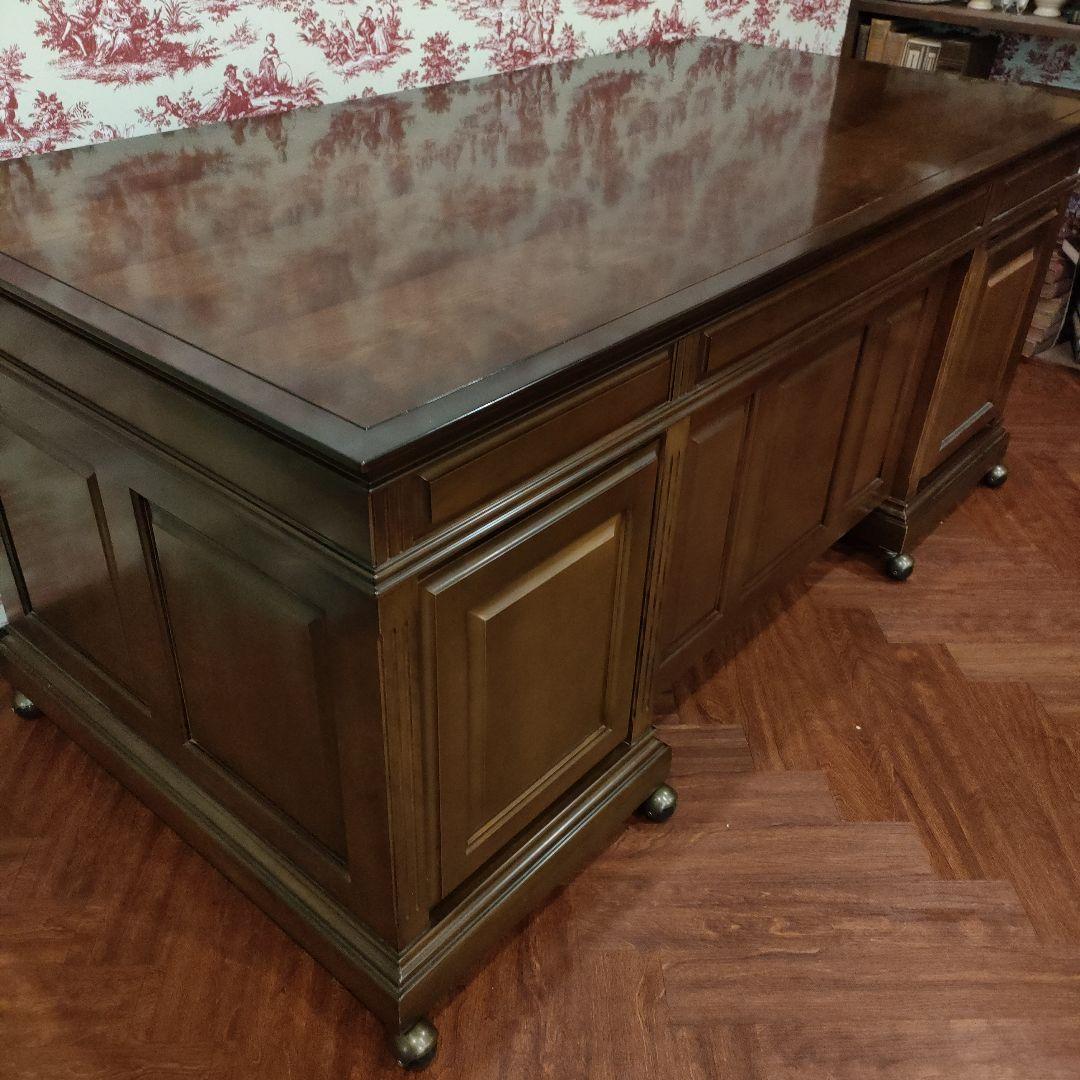 豪華クラシック書斎両袖 木製デスク 幅180㌢キャスター付き鍵付き