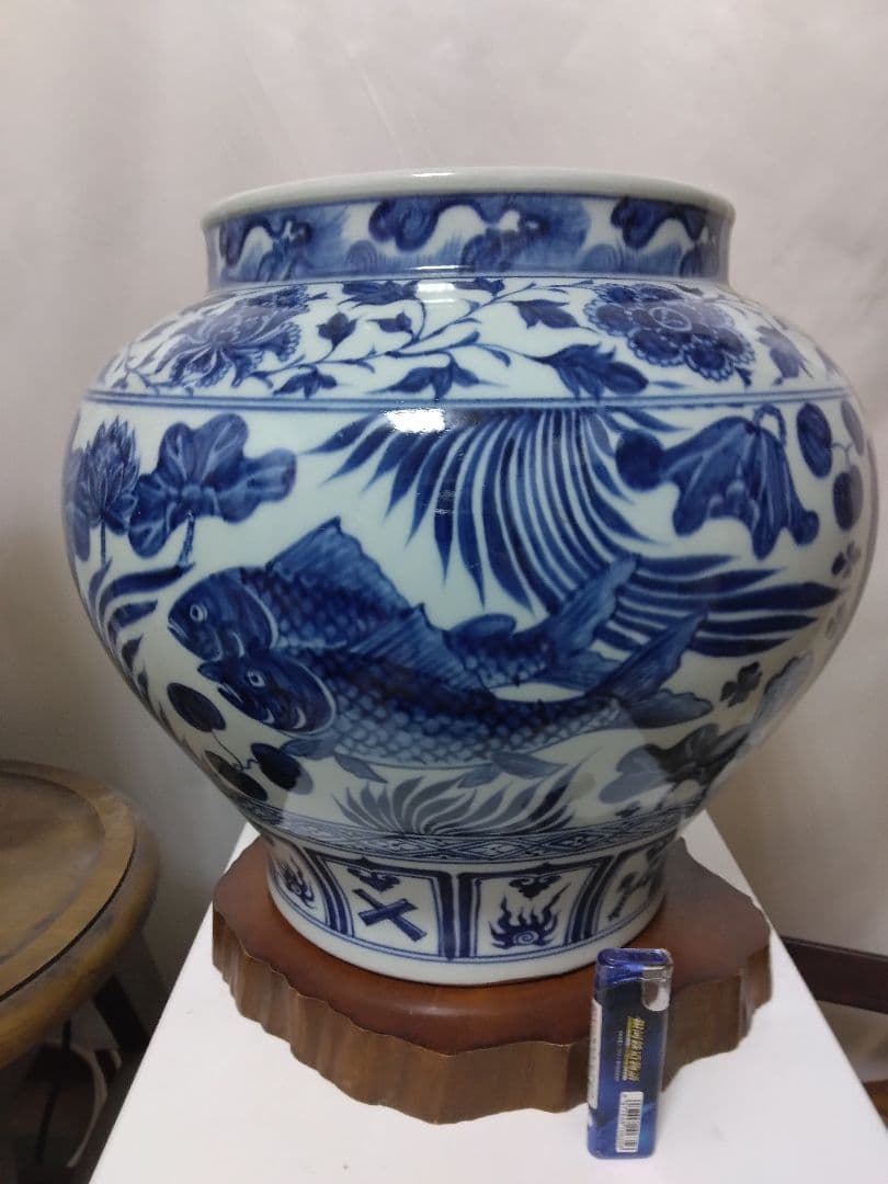 中国美術青花魚藻紋壺