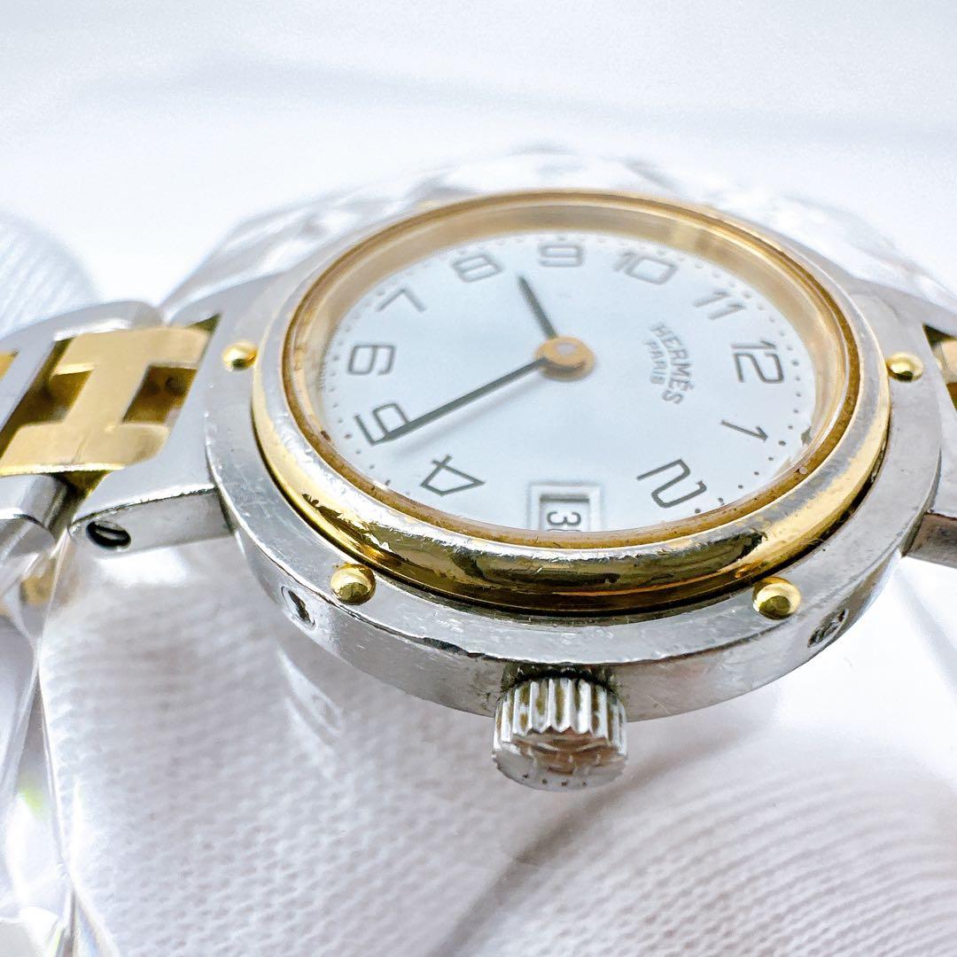 稼働　エルメス HERMES 腕時計 クリッパー コンビ　 デイト Hベルト