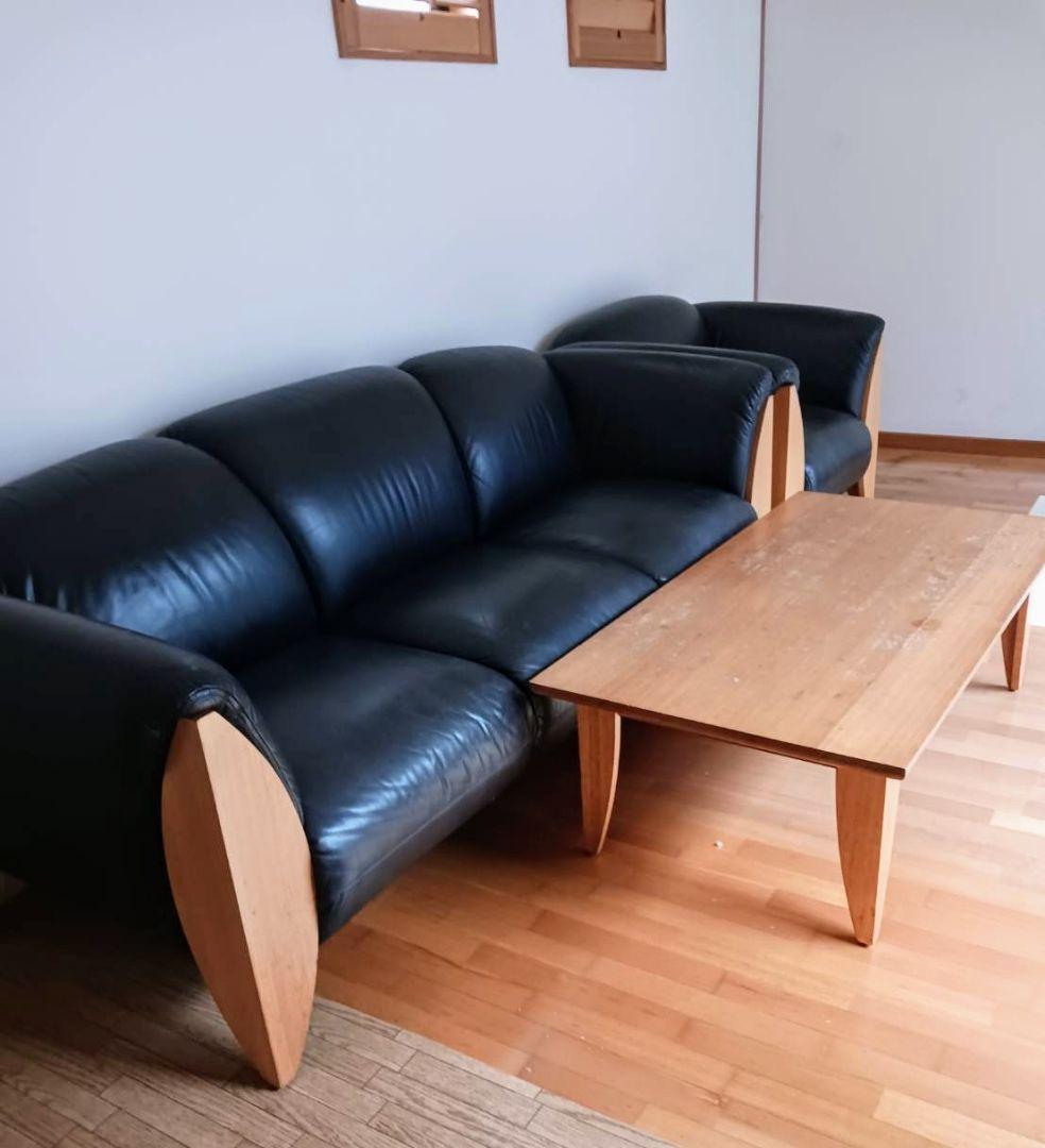 黒本革レザーソファセット　ユーカリ