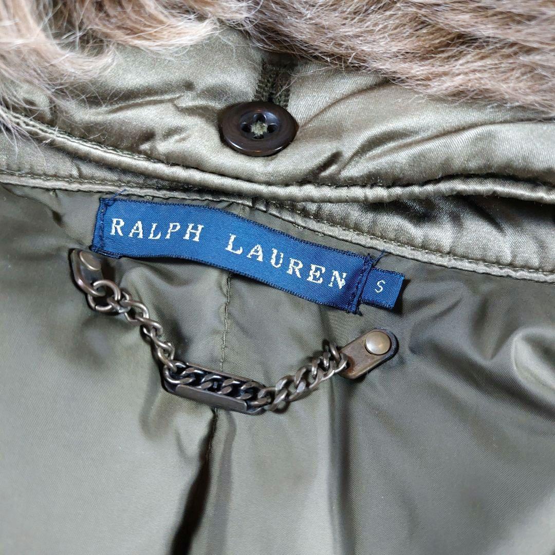 ラルフローレン 襟ファー レザー スエード切替え ダウンベスト グリーンブラウン