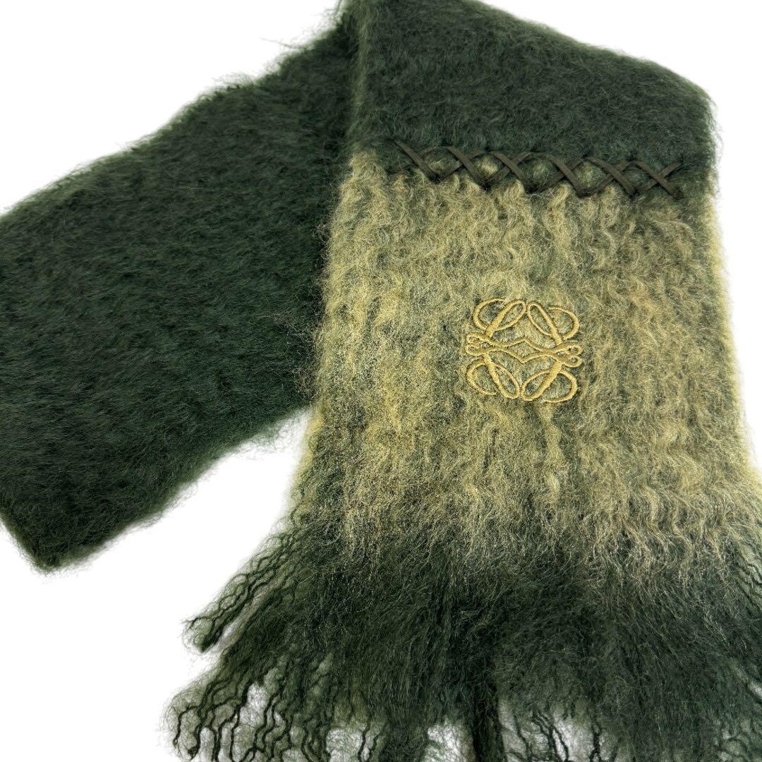 【美品】LOEWE モヘア マフラー＊グリーン