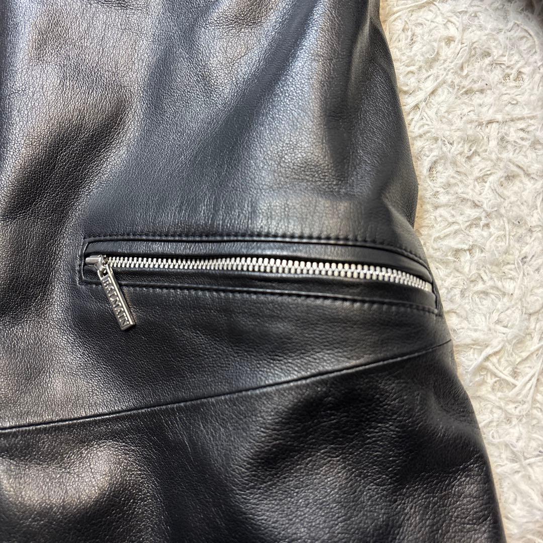 超希少☆極美品【バルマン】羊革　切り替え　ファー　フーデットレザーコート　黒　M