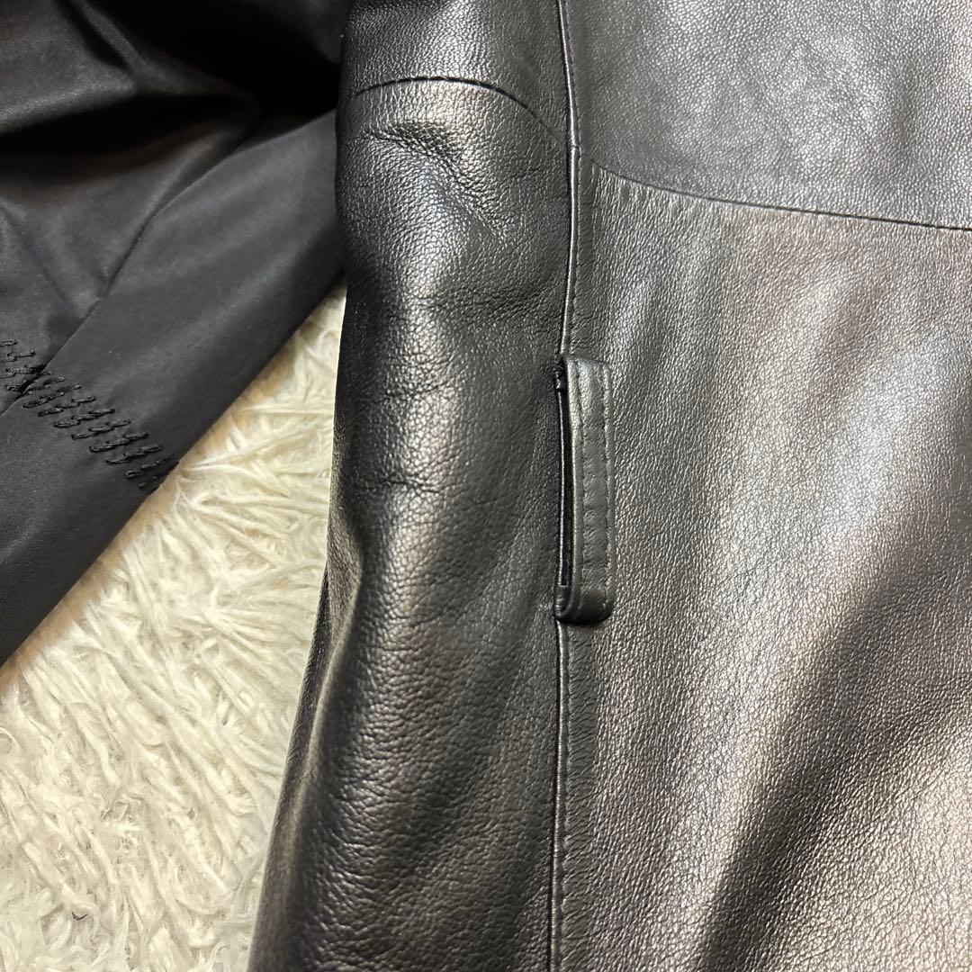 超希少☆極美品【バルマン】羊革　切り替え　ファー　フーデットレザーコート　黒　M