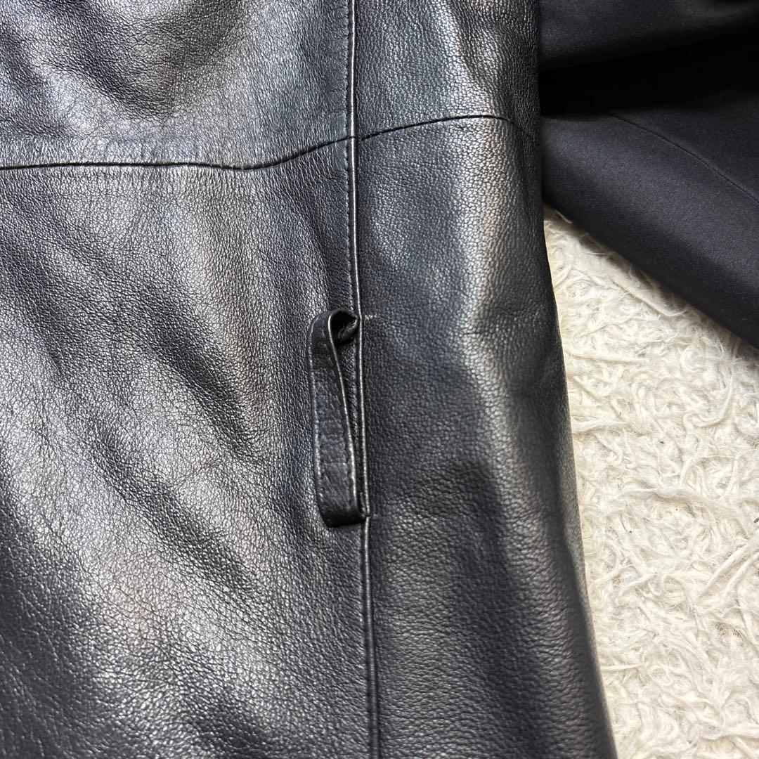 超希少☆極美品【バルマン】羊革　切り替え　ファー　フーデットレザーコート　黒　M