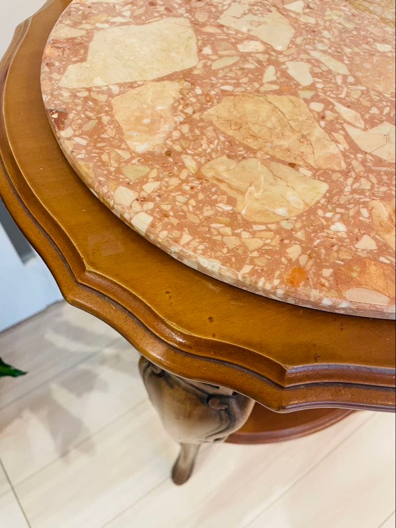 送料込み　大理石 猫脚 コンソール アンティーク 木製 彫刻 天板 テーブル