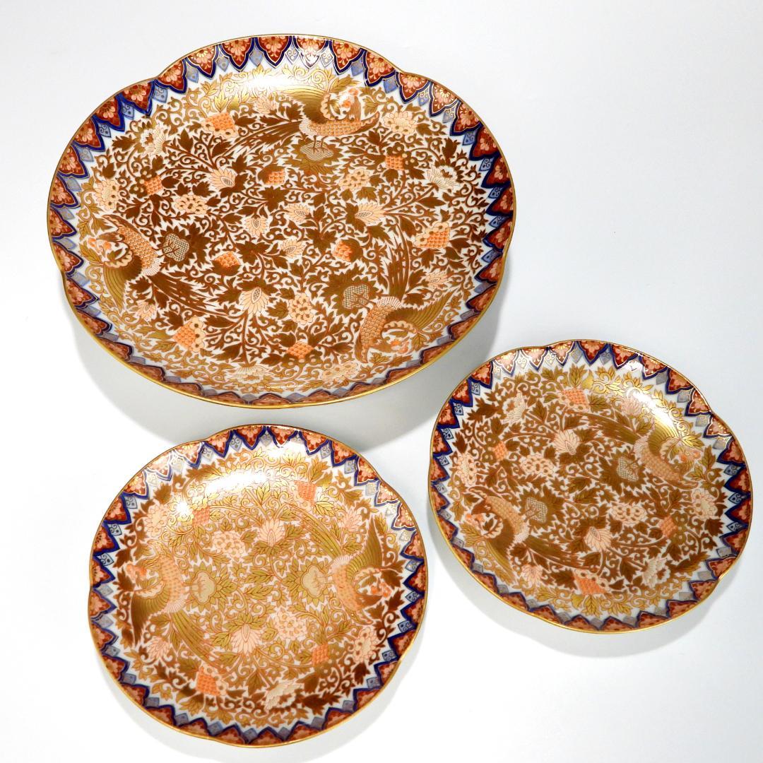 豪華絢爛 其泉作 色絵金彩鳳凰文　三足 盛皿 取皿 1枚 中皿 2枚 逸品