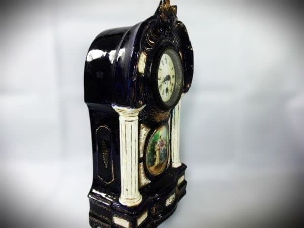 イギリス製 陶磁器 置き時計 ゼンマイ式 アナログ 作動品 時代物 骨董