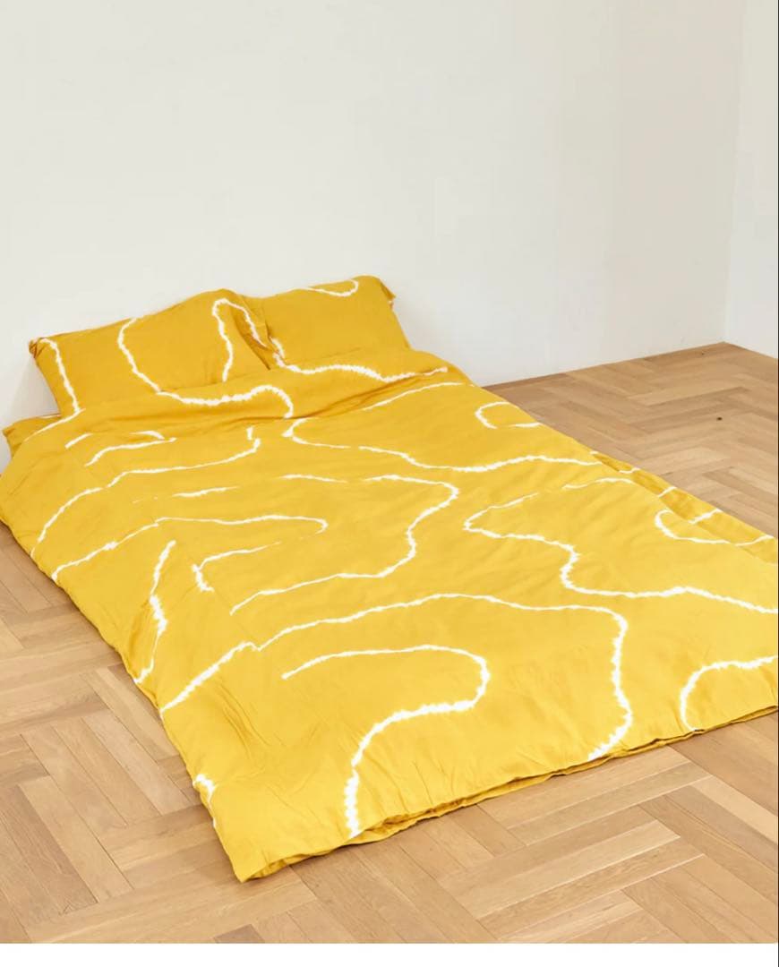 SUKU  イエロー 波模様 セミダブルカバーセット