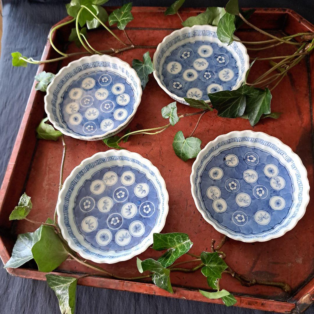 「かわいくてモダンな丸文！」 古伊万里皿(直径11.5cm) 4客セット 骨董