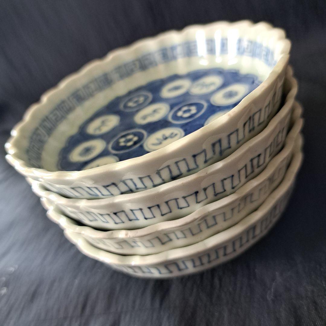 「かわいくてモダンな丸文！」 古伊万里皿(直径11.5cm) 4客セット 骨董
