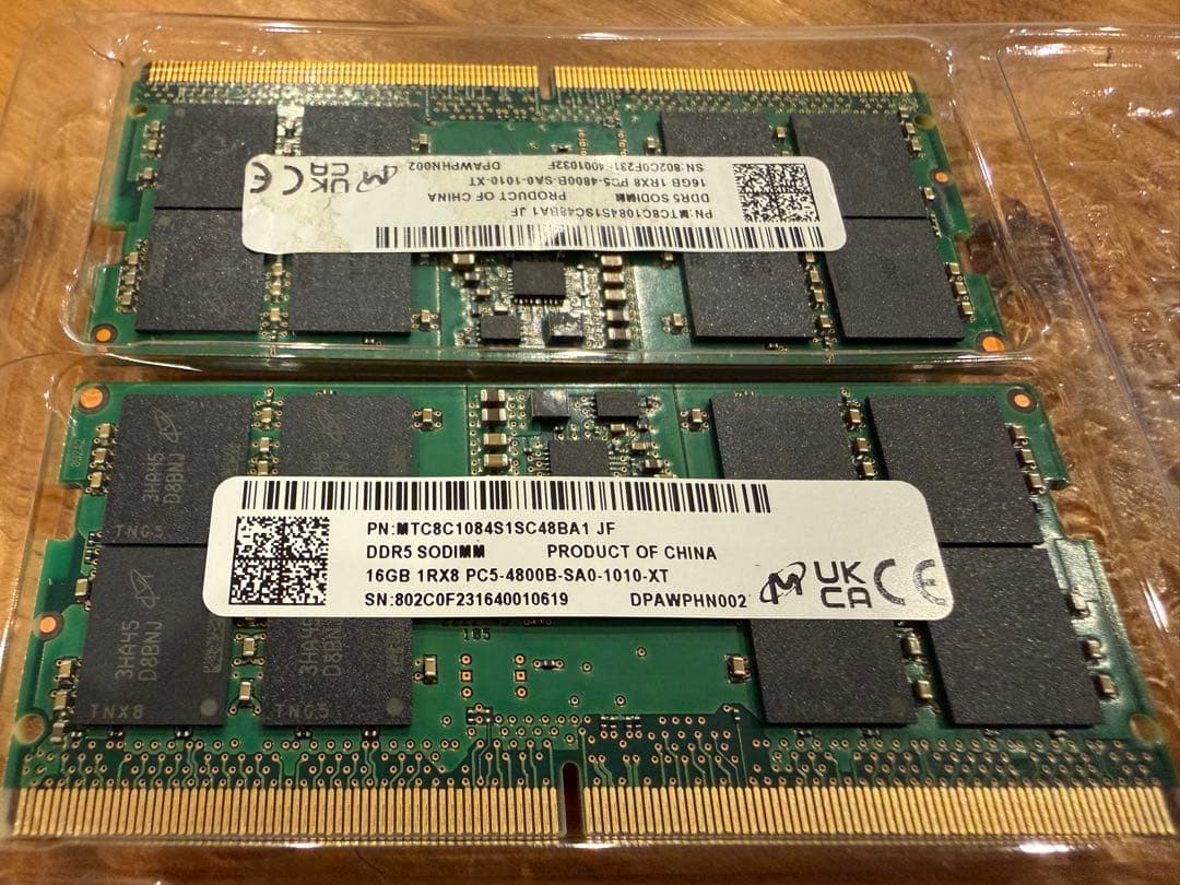 Micron製16GB x 2枚 SO-DIMM DDR5 ノートパソコンメモリ