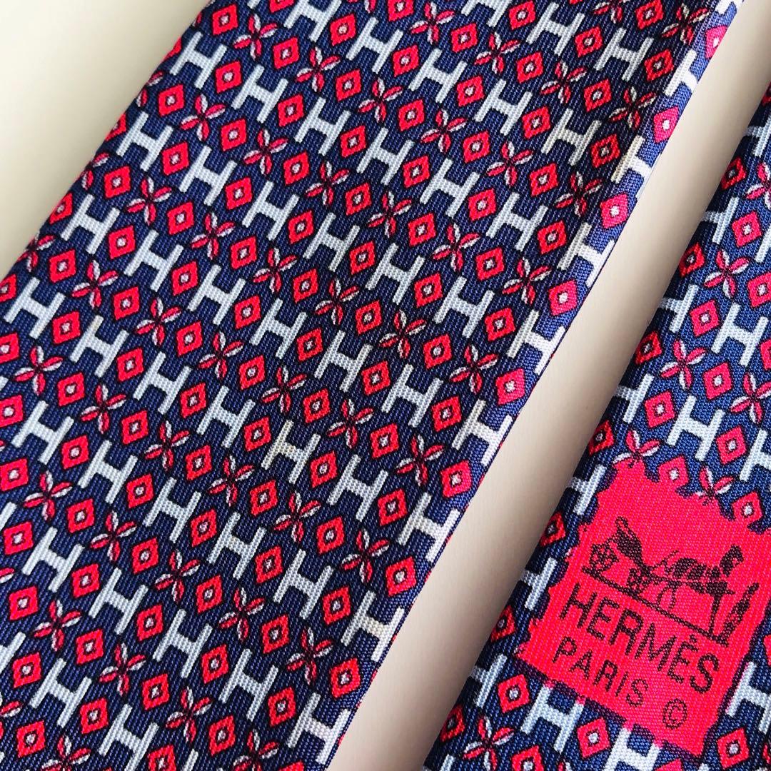 HERMES ネクタイ 紋章柄 パープル