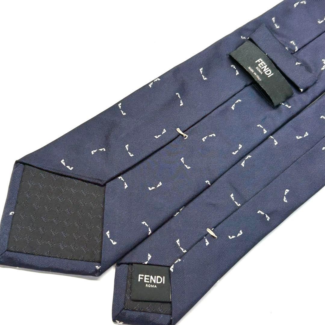 【極美品✨】フェンディ ネクタイ ネイビー モンスター バグズ 現行 高級シルク