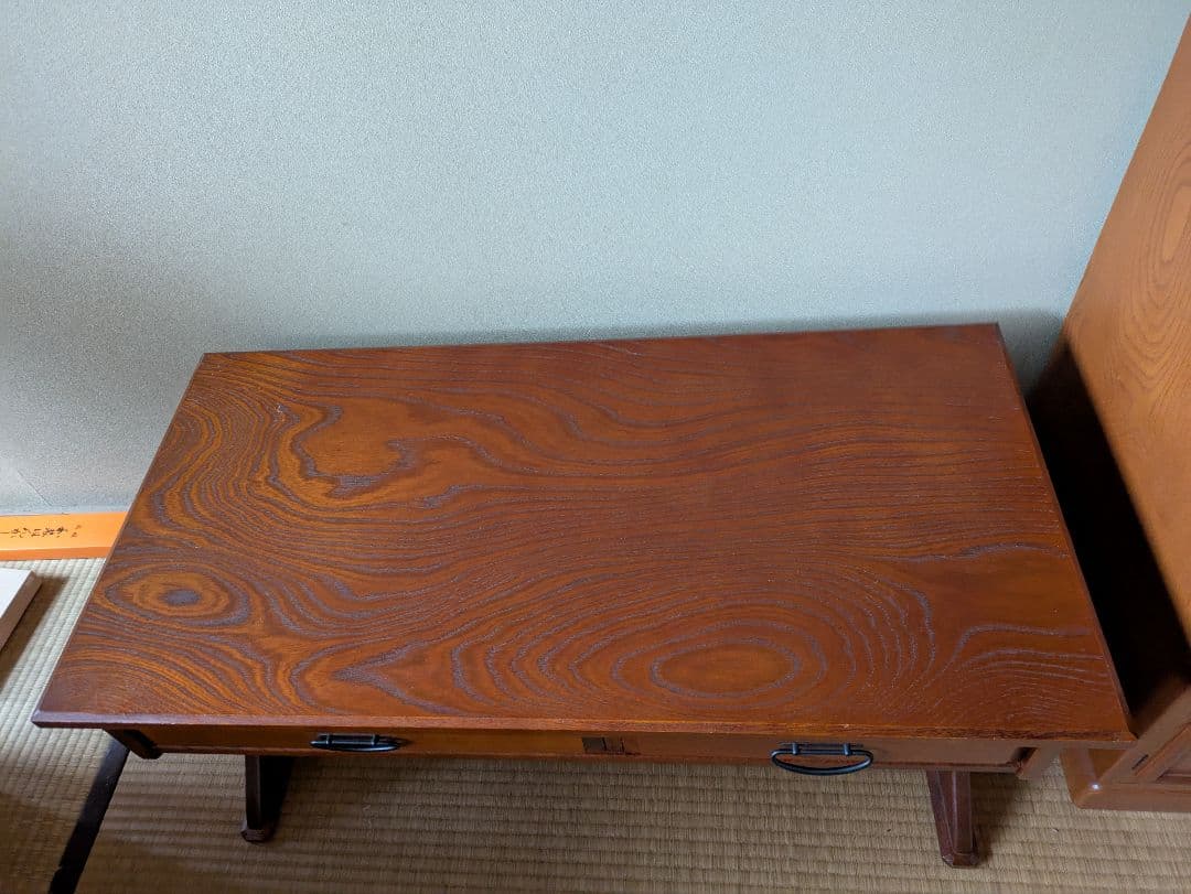 木製座卓 ダークブラウン 引き出し付き