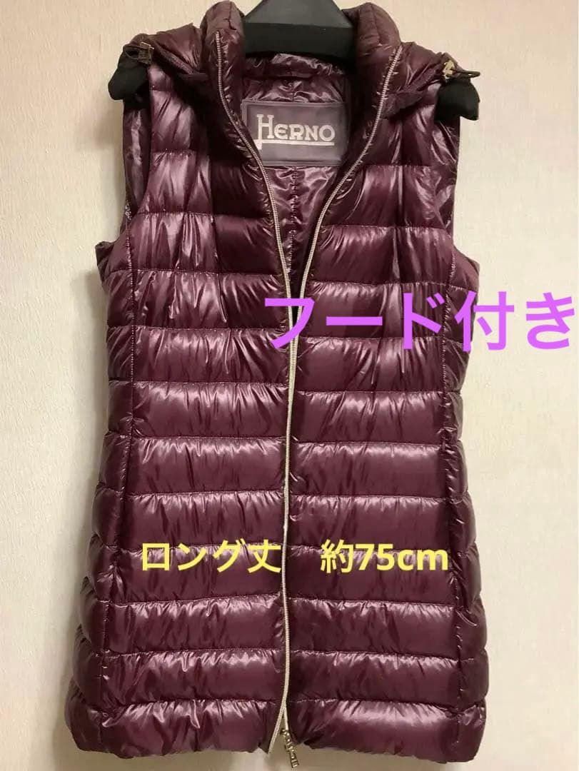 HERNO ヘルノ　レディスダウンベスト　ロング丈　フード付き　サイズ42