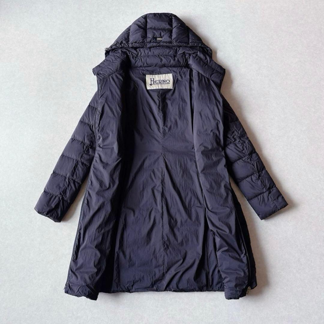 極美品★HERNO｜定価15万 スタンドカラー ダウンコート ネイビー 40