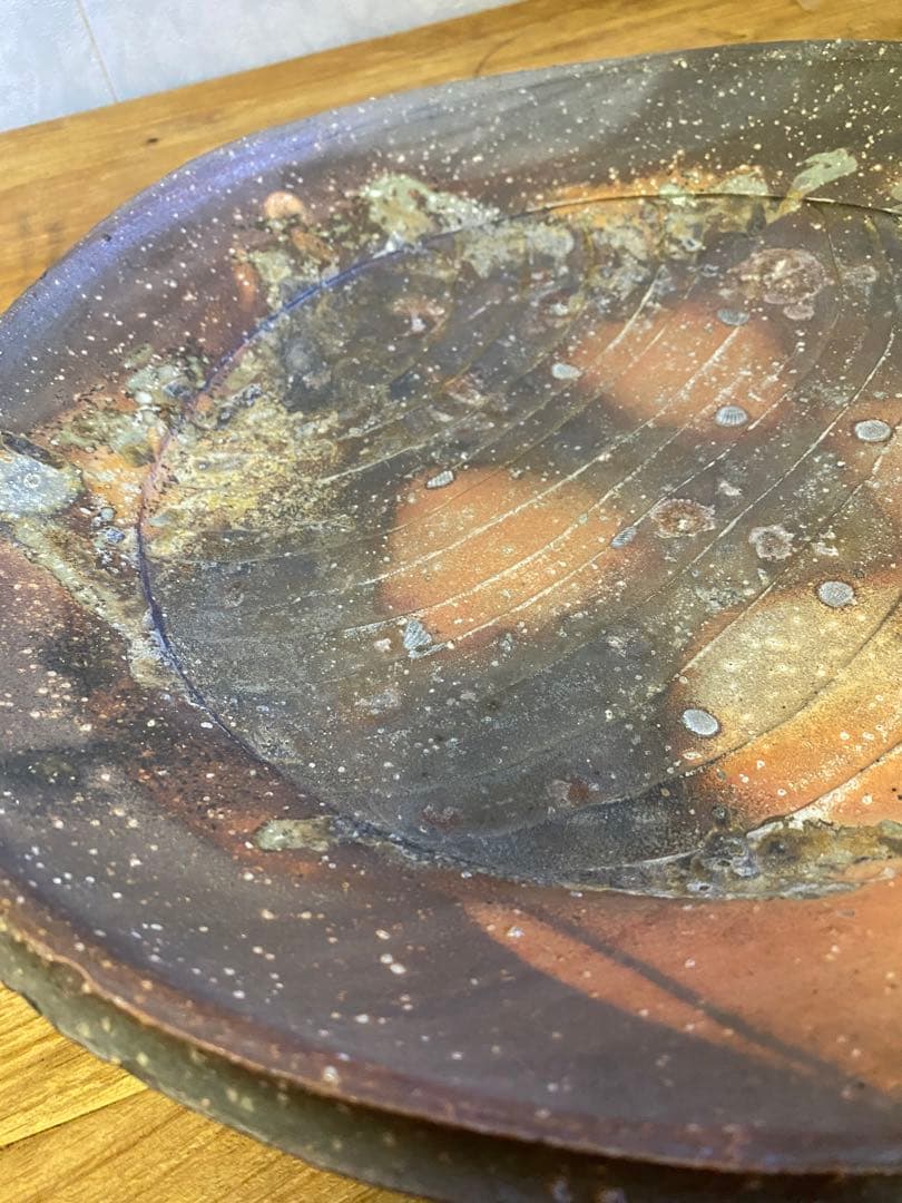 備前焼　大皿　飾り皿　皿立て付　焼物　食器　骨董　置物