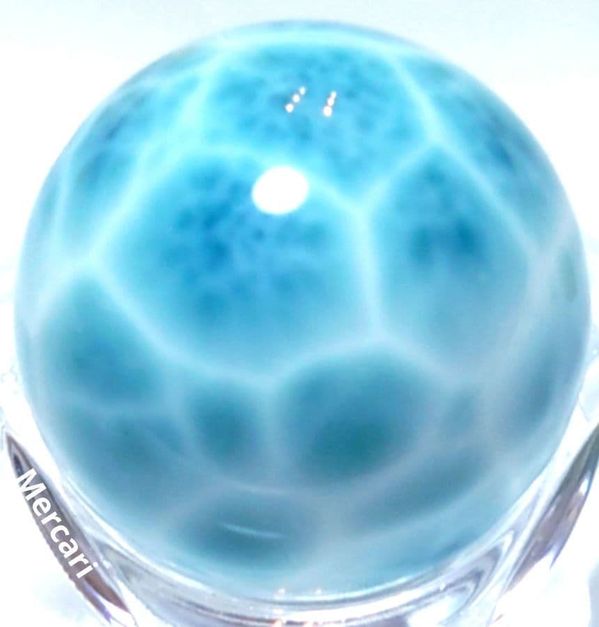 高品質ラリマー　スフィア　大玉22.3mm サッカーボール模様　極上海面模様