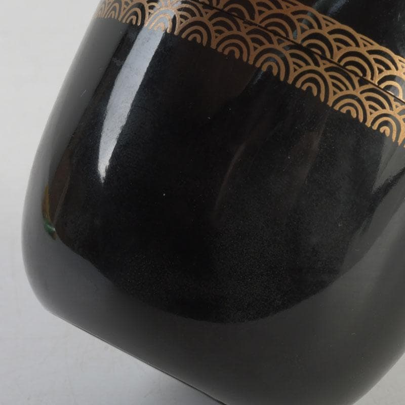 茶道具　黒漆　鶴蒔絵　中棗　共箱　V　9690