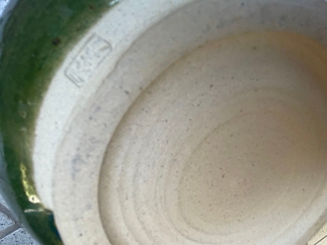 新品　未使用　上野焼　岩男元彦窯作　青緑色 陶器 花瓶 中型 木箱付き