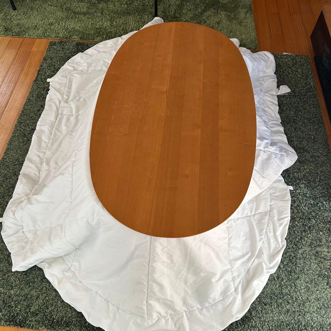 無印こたつ　テーブル　楕円形　布団付き　フラットヒーター　リモコン　脚取り外し可