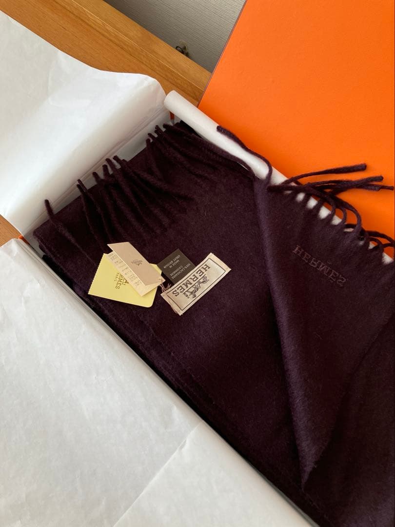 HERMESエルメス カシミヤ100％ フリンジ マフラー タグ付き