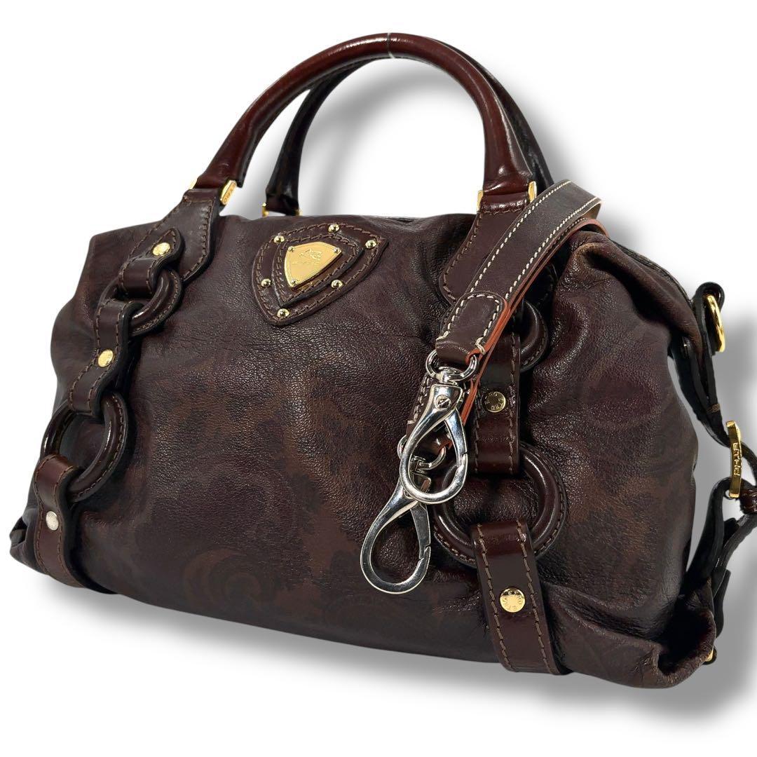 【美品】ETRO　エトロ　ボストンバッグ　2WAY ショルダー　ペイズリー　金具