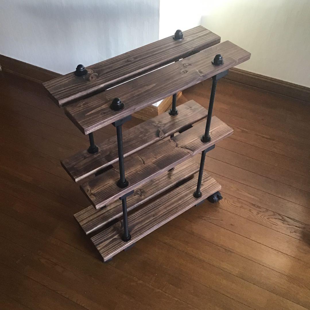 インダストリアルシェルフ3段キャスター付き男前インテリアwoodアイアンラック