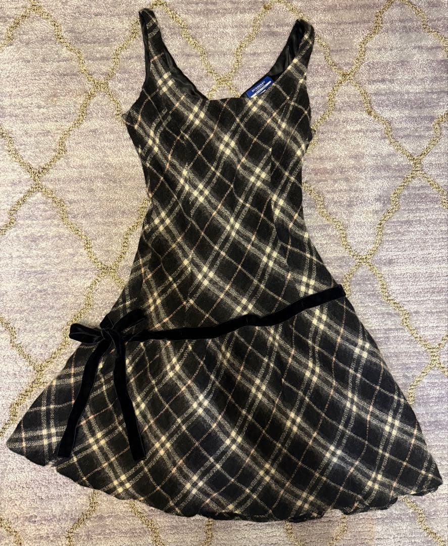 バーバリー　ブルーレーベル　黒　チェック　ウール　ワンピース　38