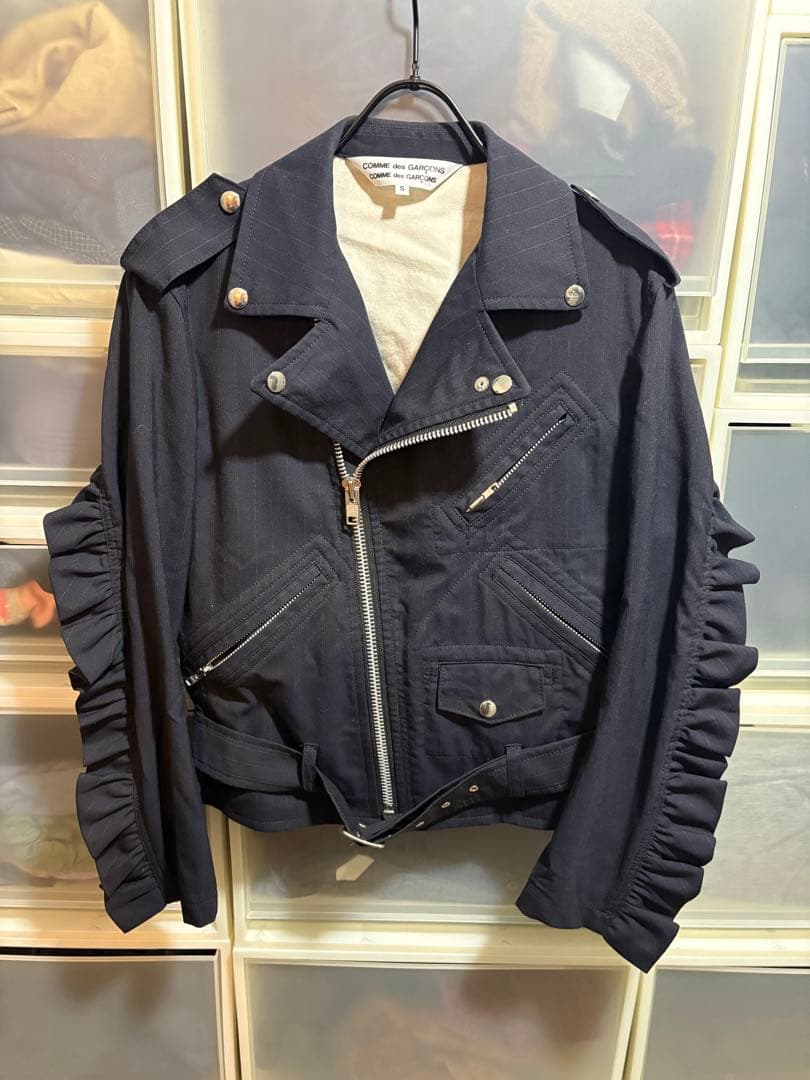 コムデギャルソン　コムコム　フリルライダースジャケット　サイズS