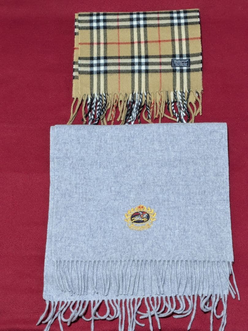 バーバリー/グレー・ショール、ストール、マフラー×ノバチェックマフラー・ロゴ袋付