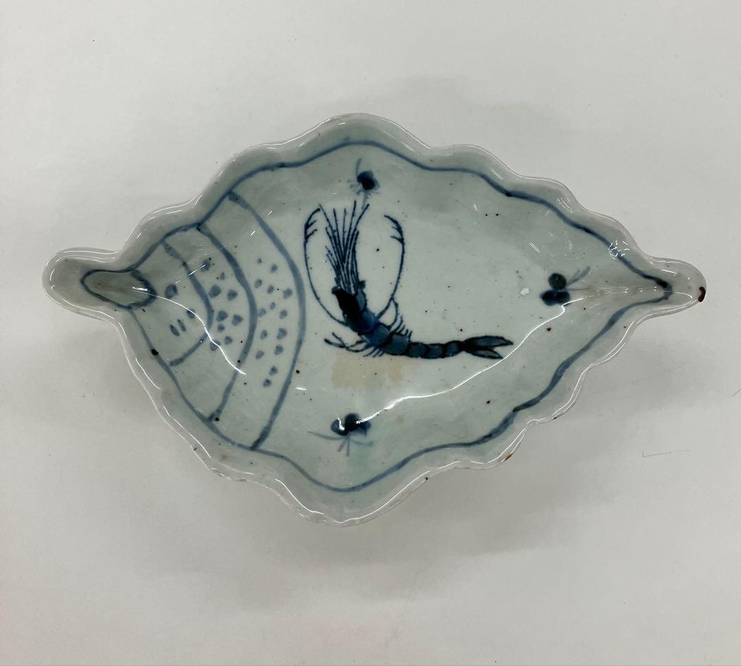 古伊万里 葉形 皿 えび