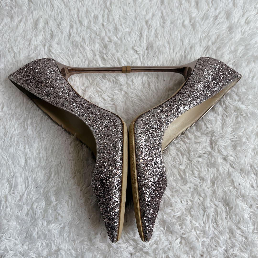 未使用級 jimmy choo グリッター ピンヒール 結婚式 箱つき パンプス