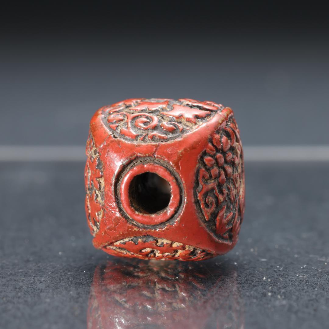 緒締め玉　鳥図　波千鳥　骨董　胴乱　赤　R1452