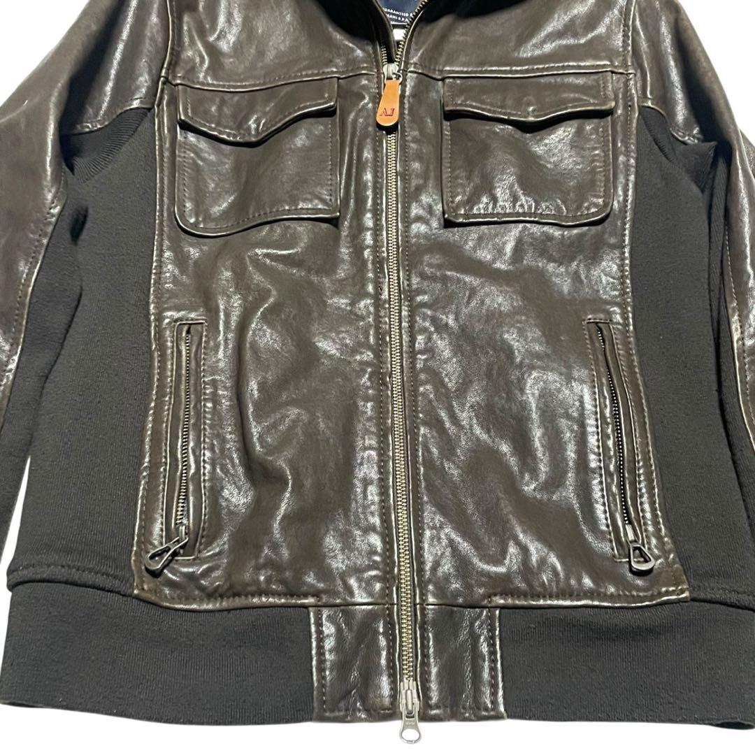 アルマーニジーンズ ARMANI JEANSラムレザージャケット ダブルジップ