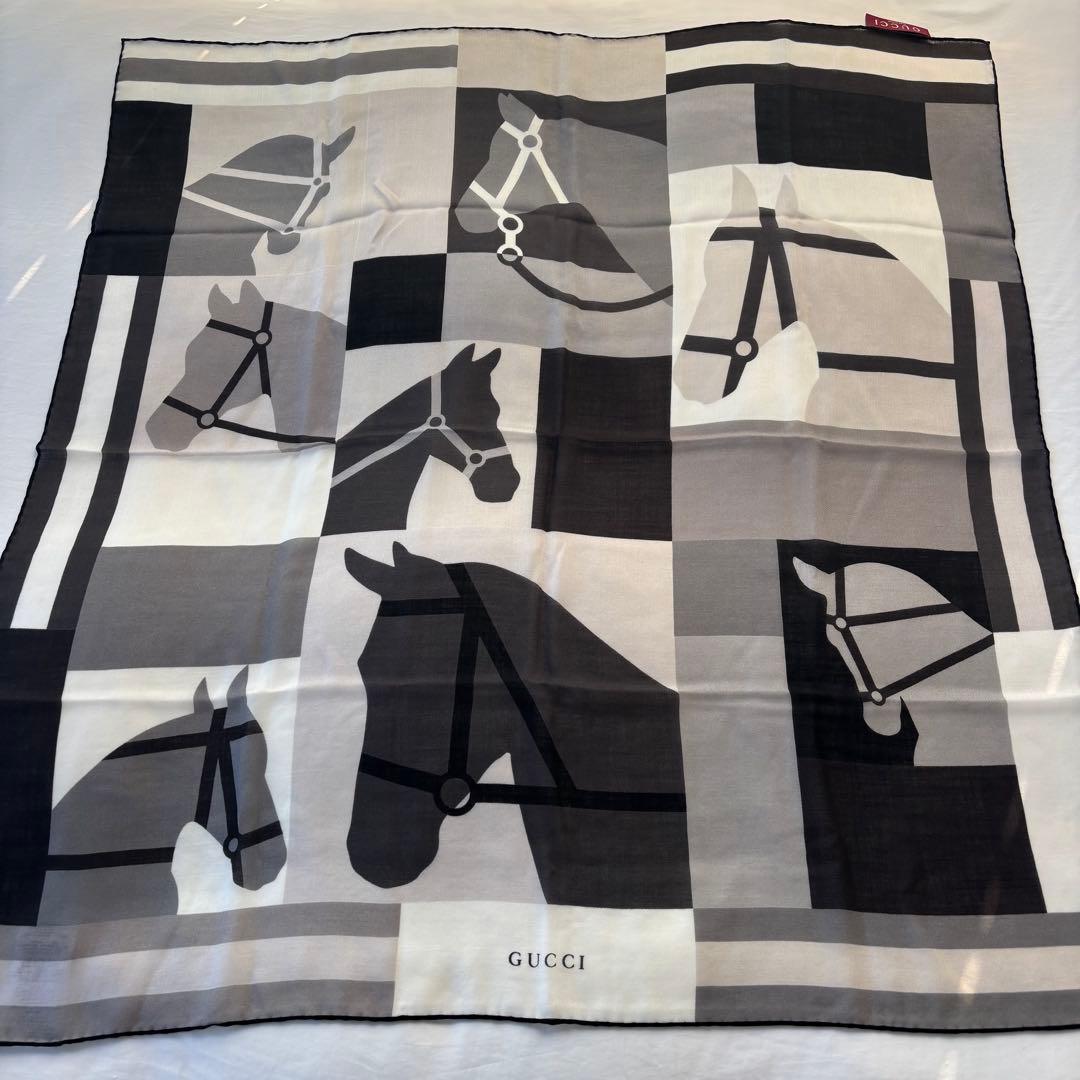 【新品未使用】GUCCI カシミヤスカーフ 馬 100cm×100cm