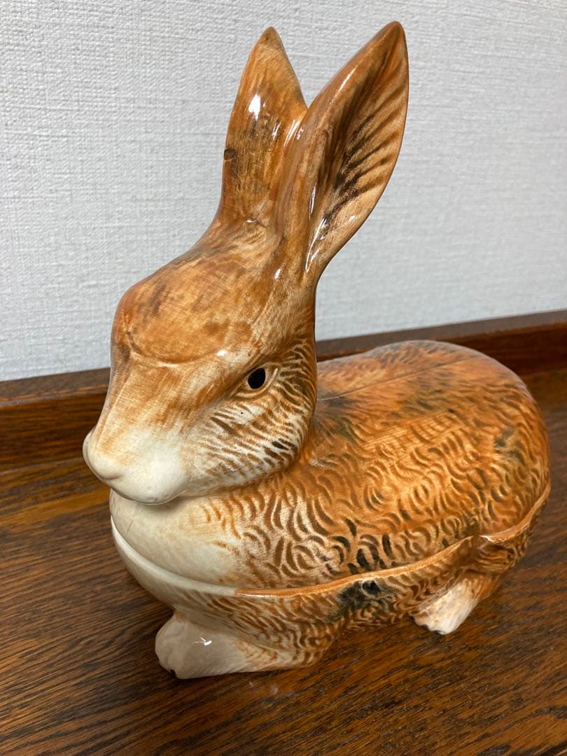 【WN７】フランス陶器☆うさぎ型テリーヌポット コーガン作 マジョリカ焼き