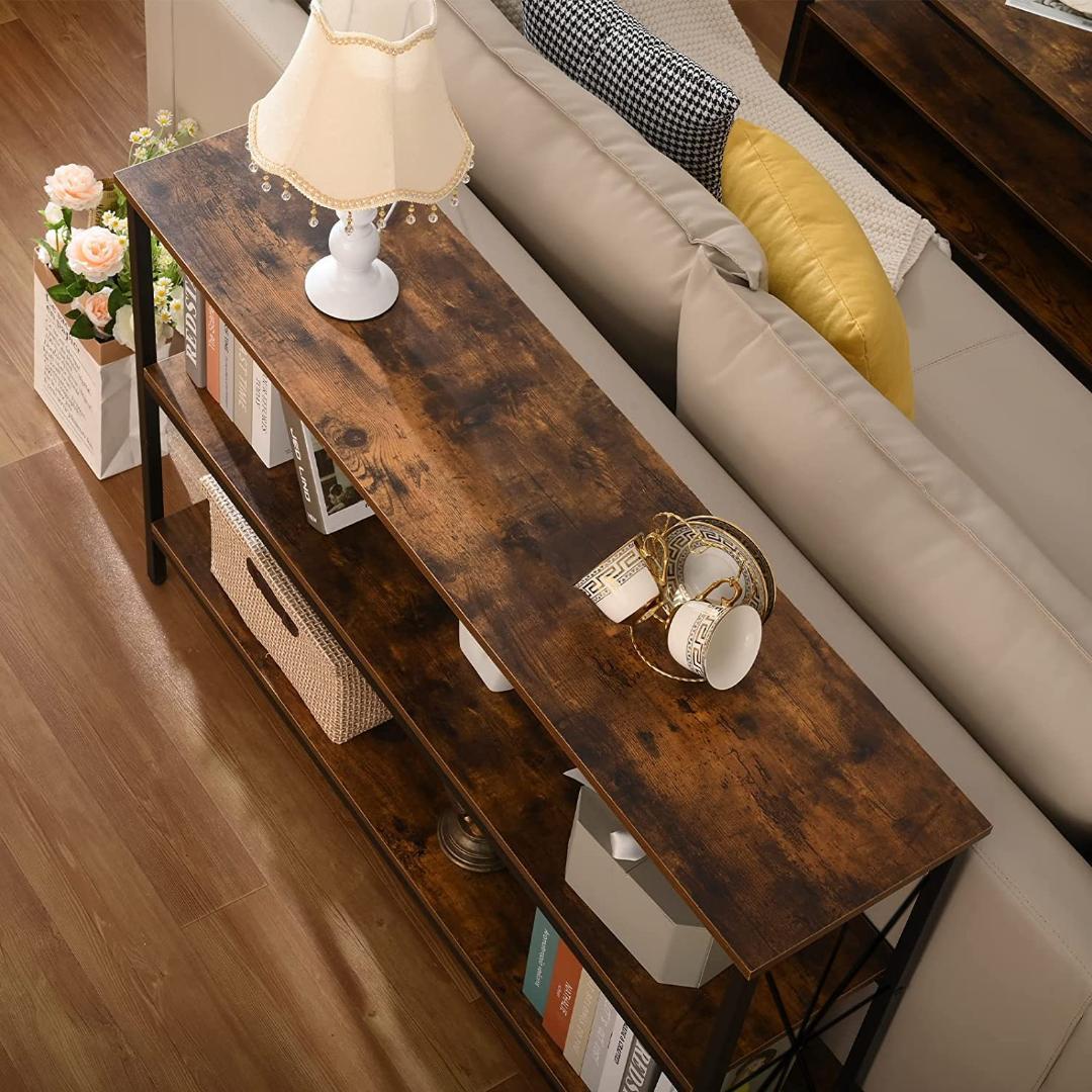 コンソールテーブル 幅100奥行30高さ80cm 収納棚付きローテーブル