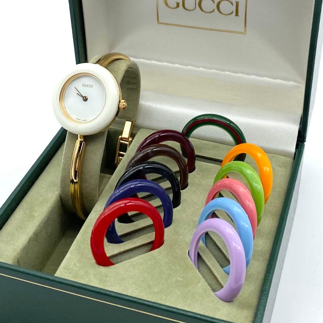 美品☆稼働　GUCCI チェンジベゼル　新品電池　レディース腕時計
