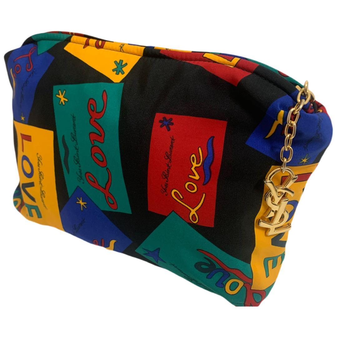 YVES SAINT LAURENT 80s フランス製 LOVE柄 ポーチ ②