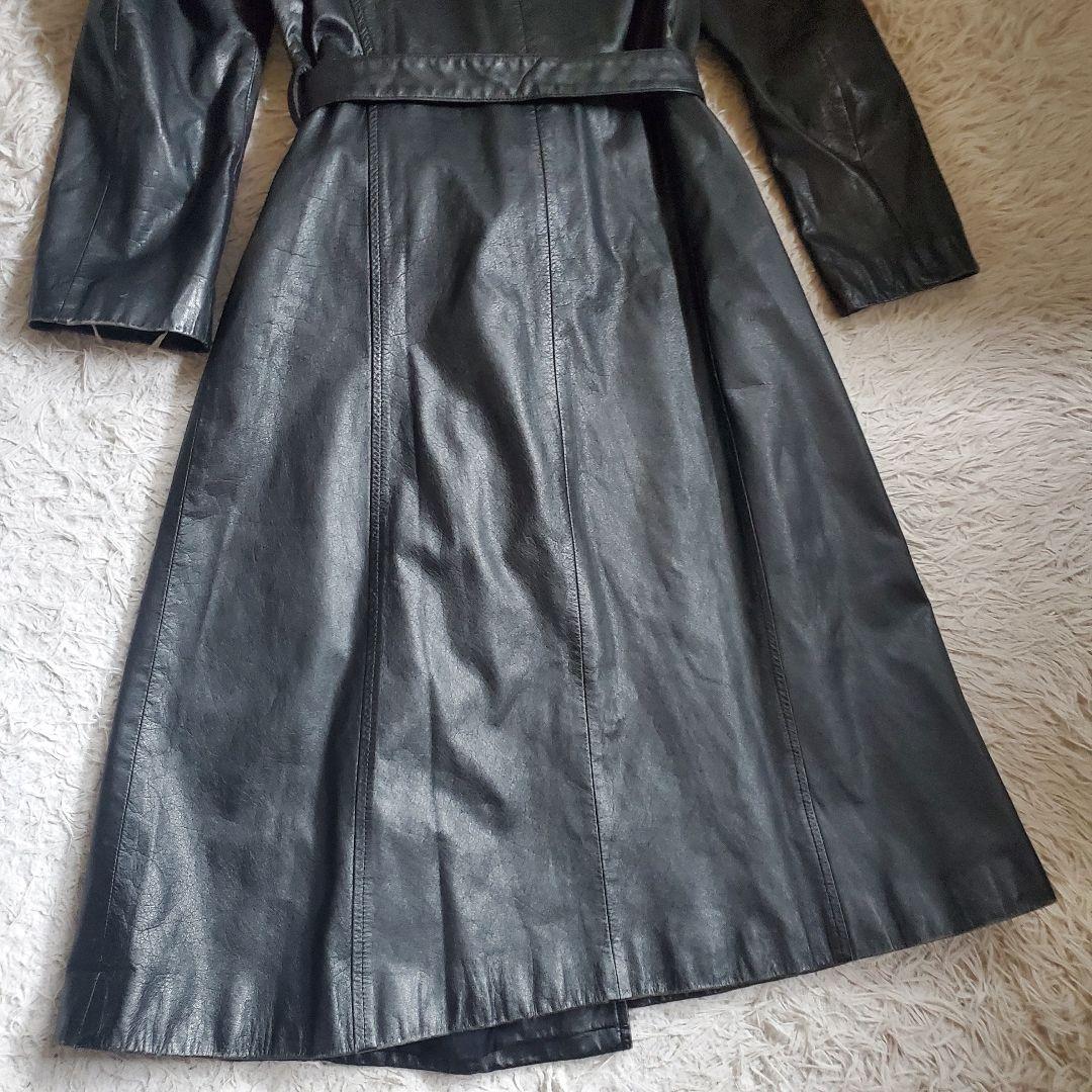 美品 ECHO レザーロングコート ブラック 13号 ビンテージ レディース